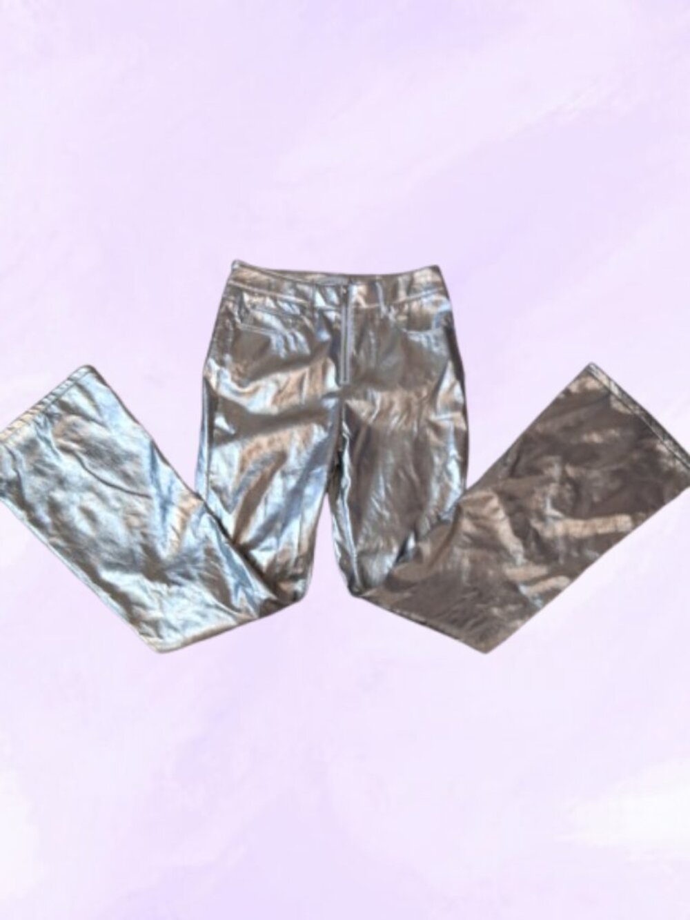 Love, Fire bell bottom y2k 2000s millenium pants in metallic platinum silver 7